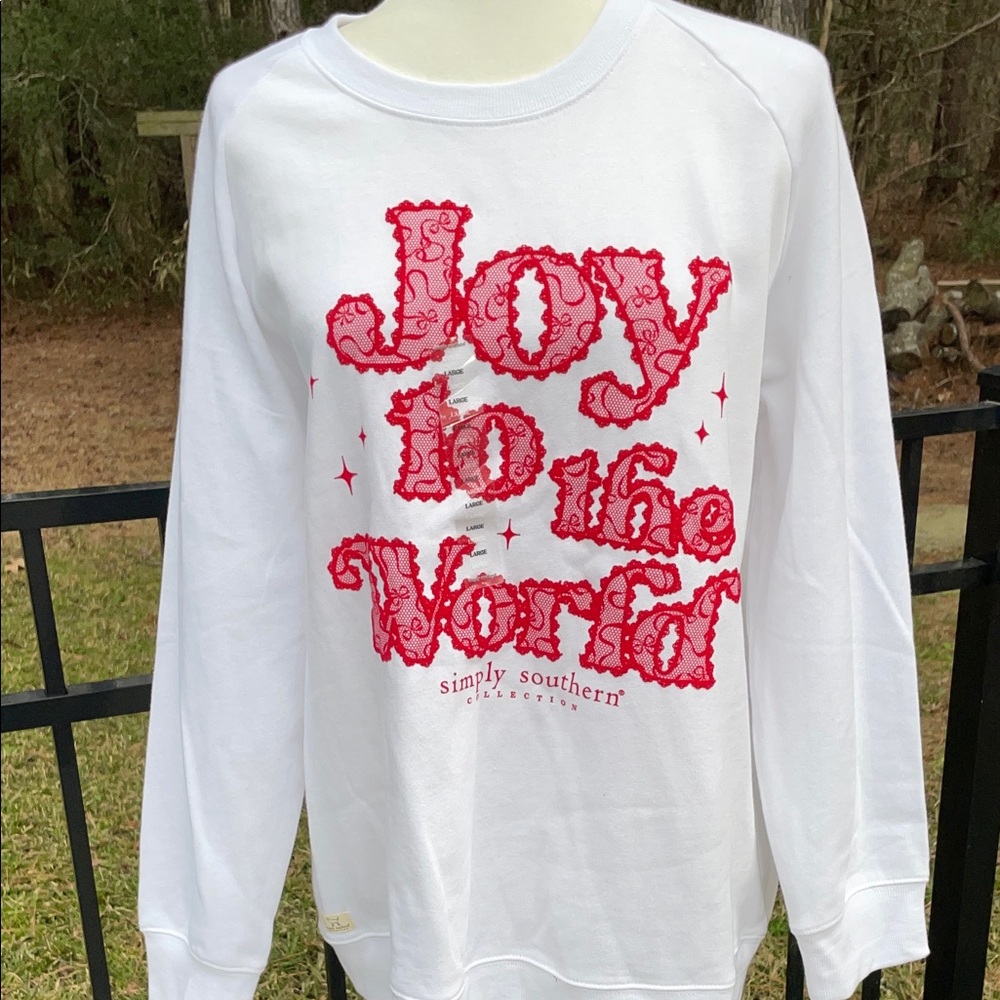 Simply Southern White Sweatshirt with Red Joy to the World Design